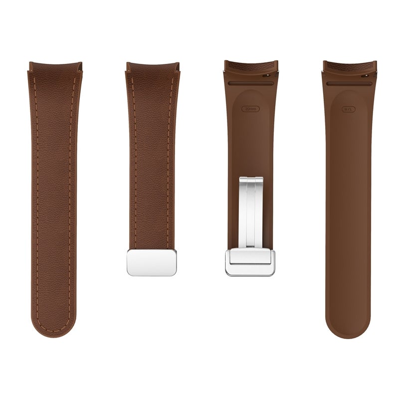 إيروريكس سوار ساعة سامسونج جالاكسي واتش 6 من الجلد والسيليكون بإبزيم فضي مغناطيسي (بني غامق) - Image 5