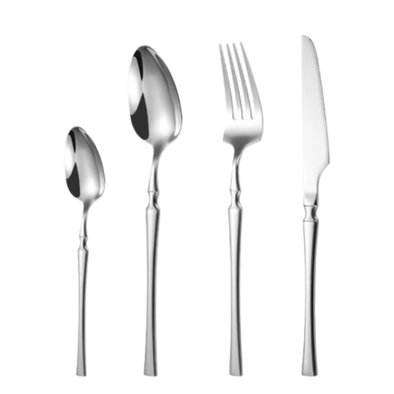 VIKIJO 4 PCS Silver Cutlery Set Reusable Spoon Set Premium Stainless Steel Cutlery Set Portable Tableware Men Women Office Home School KidsSet of 4 1 Spoon 1 Fork 1 Knife 1 TeaSpoon