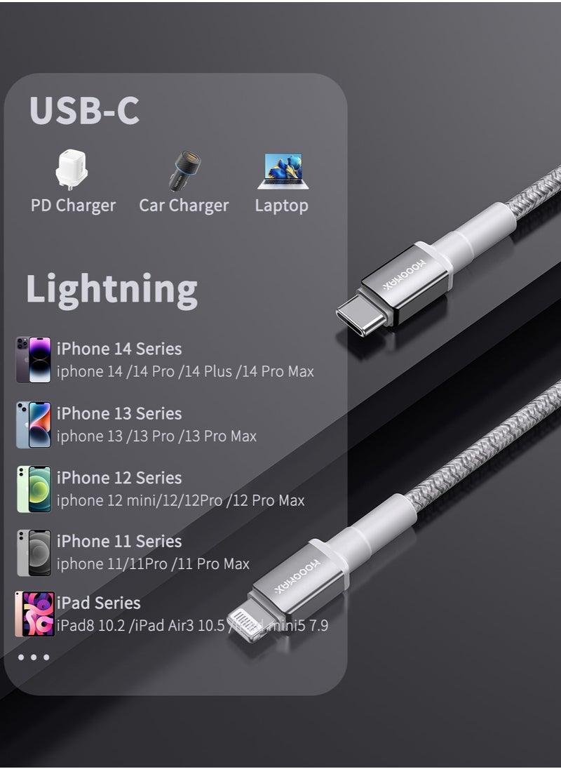 MOOGMAX - Original MFI-certified iPhone charger cable. 1-meter lightning to usb c. type c to lightning charger cable supports fast charging up to 60W. iPhone cable made of cut-resistant fabric. lightning cable compatible with all iPhones with a Lightning port up to the iPhone 14 Pro Max. iPhone charger cable from MoogMax. White. - Image 1