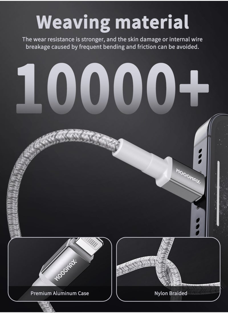 MOOGMAX - Original MFI-certified iPhone charger cable. 1-meter lightning to usb c. type c to lightning charger cable supports fast charging up to 60W. iPhone cable made of cut-resistant fabric. lightning cable compatible with all iPhones with a Lightning port up to the iPhone 14 Pro Max. iPhone charger cable from MoogMax. White. - Image 1
