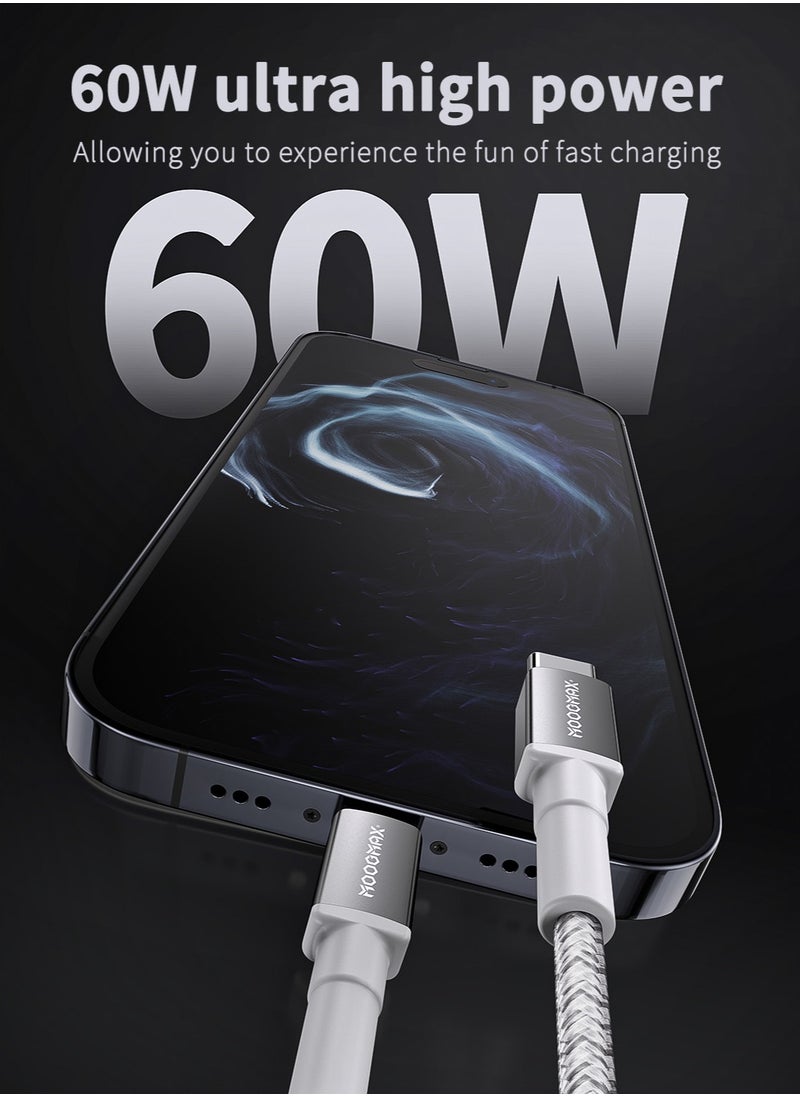 MOOGMAX - Original MFI-certified iPhone charger cable. 1-meter lightning to usb c. type c to lightning charger cable supports fast charging up to 60W. iPhone cable made of cut-resistant fabric. lightning cable compatible with all iPhones with a Lightning port up to the iPhone 14 Pro Max. iPhone charger cable from MoogMax. White. - Image 1