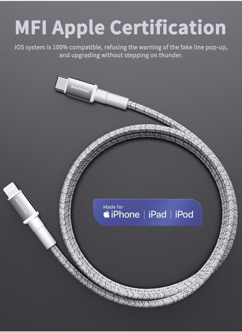 MOOGMAX - Original MFI-certified iPhone charger cable. 1-meter lightning to usb c. type c to lightning charger cable supports fast charging up to 60W. iPhone cable made of cut-resistant fabric. lightning cable compatible with all iPhones with a Lightning port up to the iPhone 14 Pro Max. iPhone charger cable from MoogMax. White. - Image 1
