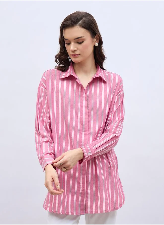 Styli Styli Oversized Striped Spread Collar Shirt