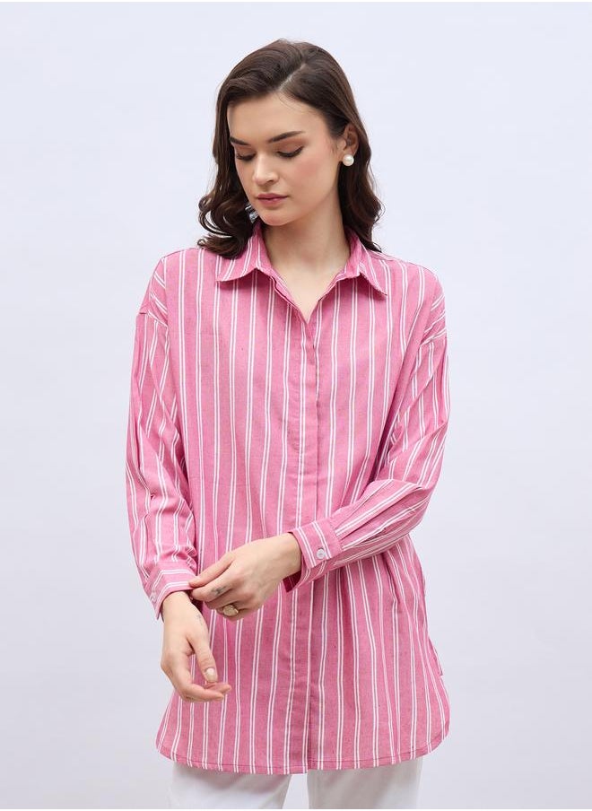 Styli Styli Oversized Striped Spread Collar Shirt  - Image 2