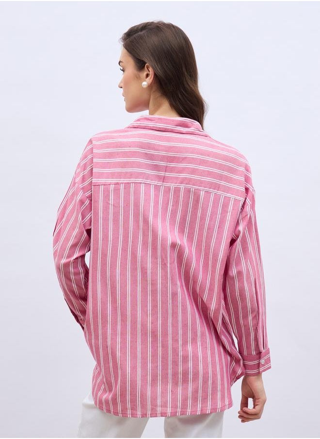 Styli Styli Oversized Striped Spread Collar Shirt  - Image 5