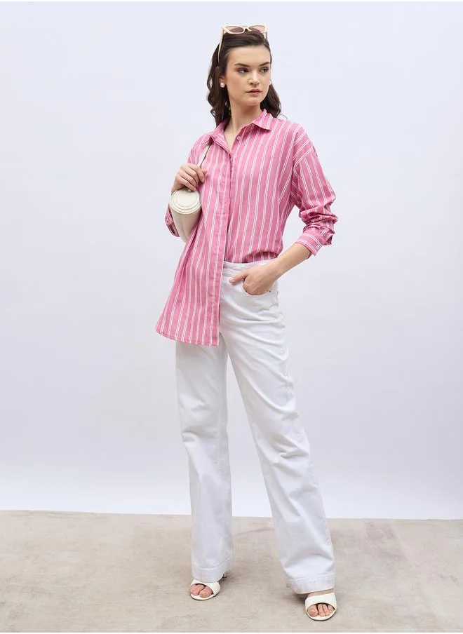Styli Styli Oversized Striped Spread Collar Shirt
