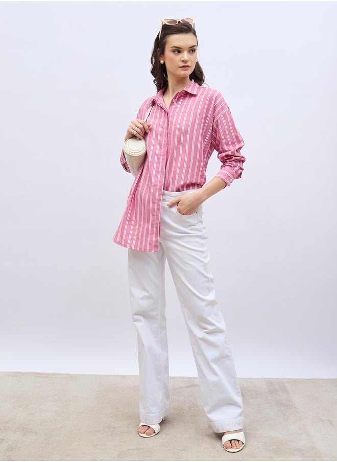 Styli Styli Oversized Striped Spread Collar Shirt  - Image 1