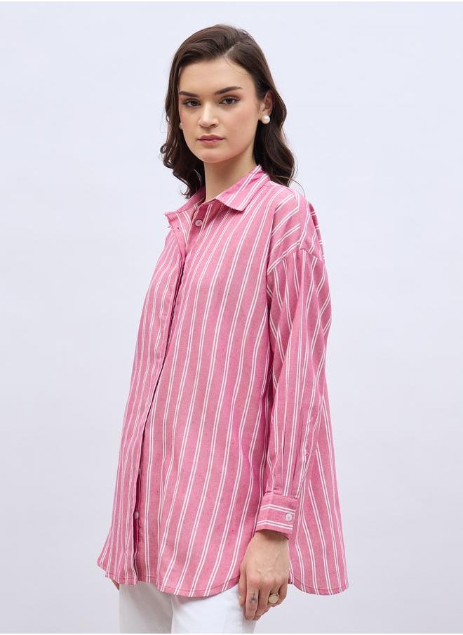 Styli Styli Oversized Striped Spread Collar Shirt  - Image 3