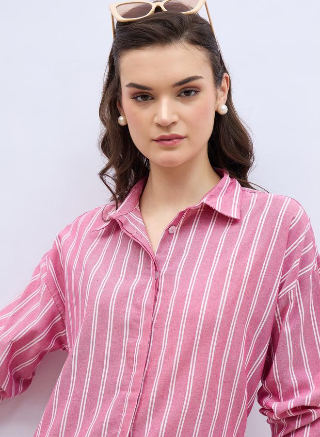 Styli Styli Oversized Striped Spread Collar Shirt  - Image 4