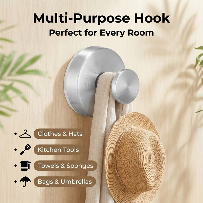 2PCS Natural Color Stainless Steel No Drill Bathroom Hooks Heavy Duty Wall Shower Towel Hooks - Image 1
