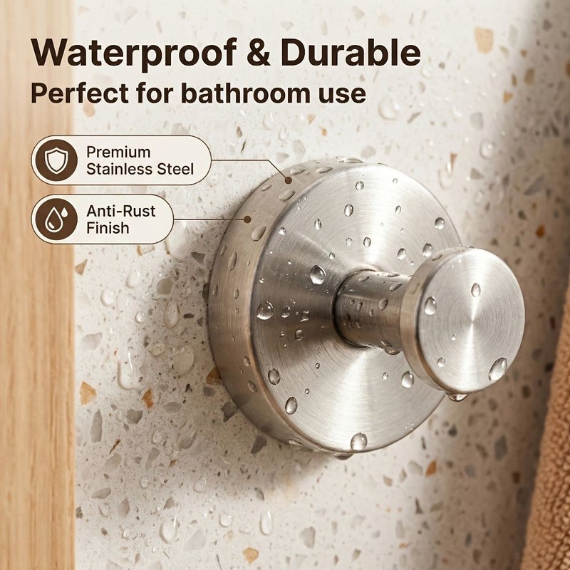 2PCS Natural Color Stainless Steel No Drill Bathroom Hooks Heavy Duty Wall Shower Towel Hooks - Image 2