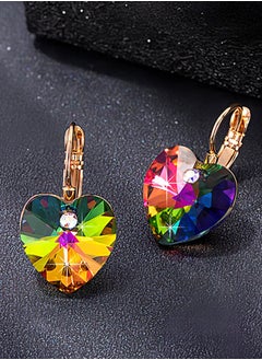 EVEVIC Austrian Crystal Heart Drop Leverback Earrings for Women 14K Rose Gold Plated Hypoallergenic Jewelry  - Image 2