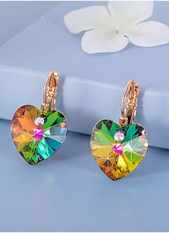 EVEVIC Austrian Crystal Heart Drop Leverback Earrings for Women 14K Rose Gold Plated Hypoallergenic Jewelry  - Image 3