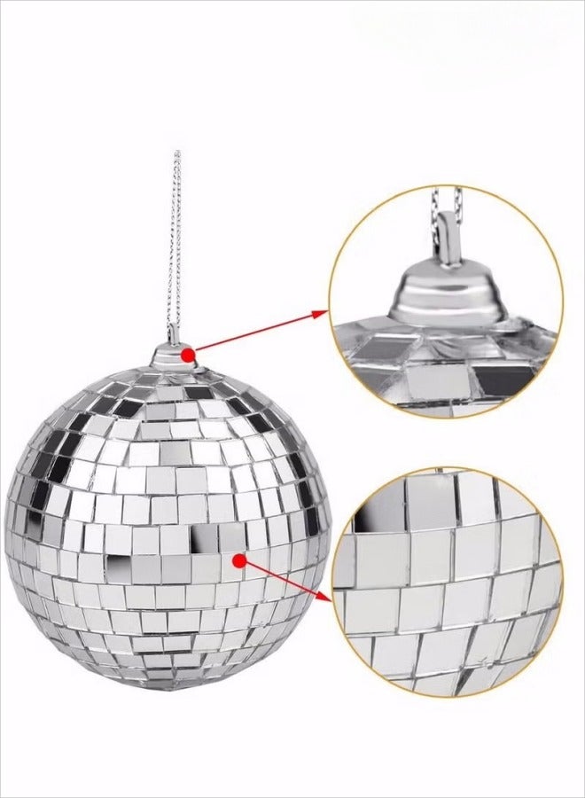 قطعتان من كرات الديسكو المرآة، كرة فضية معلقة لحفلات الديسكو ذات تأثير الإضاءة في الخمسينيات والستينيات والسبعينيات، كرة معلقة لتزيين الحفلات والمنزل ودعائم المسرح والمهرجانات المدرسية (4 بوصات) - Image 3