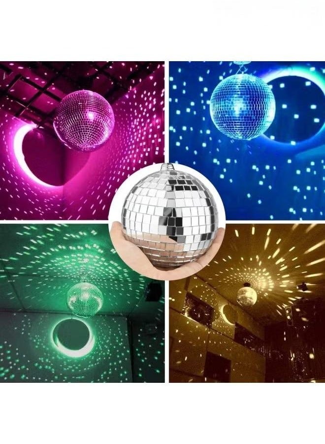 قطعتان من كرات الديسكو المرآة، كرة فضية معلقة لحفلات الديسكو ذات تأثير الإضاءة في الخمسينيات والستينيات والسبعينيات، كرة معلقة لتزيين الحفلات والمنزل ودعائم المسرح والمهرجانات المدرسية (4 بوصات) - Image 1
