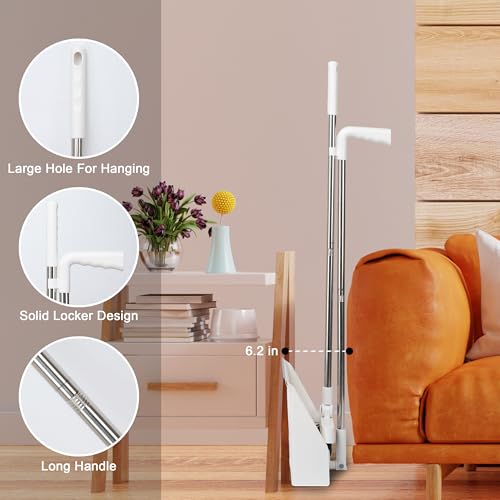 TRADY Broom and Dustpan Set for Home, Broom and Dustpan Combo for Office, Long Handle Broom with Upright Standing Dustpan,Indoor&Outdoor Sweeping [ Off White ] - Image 3