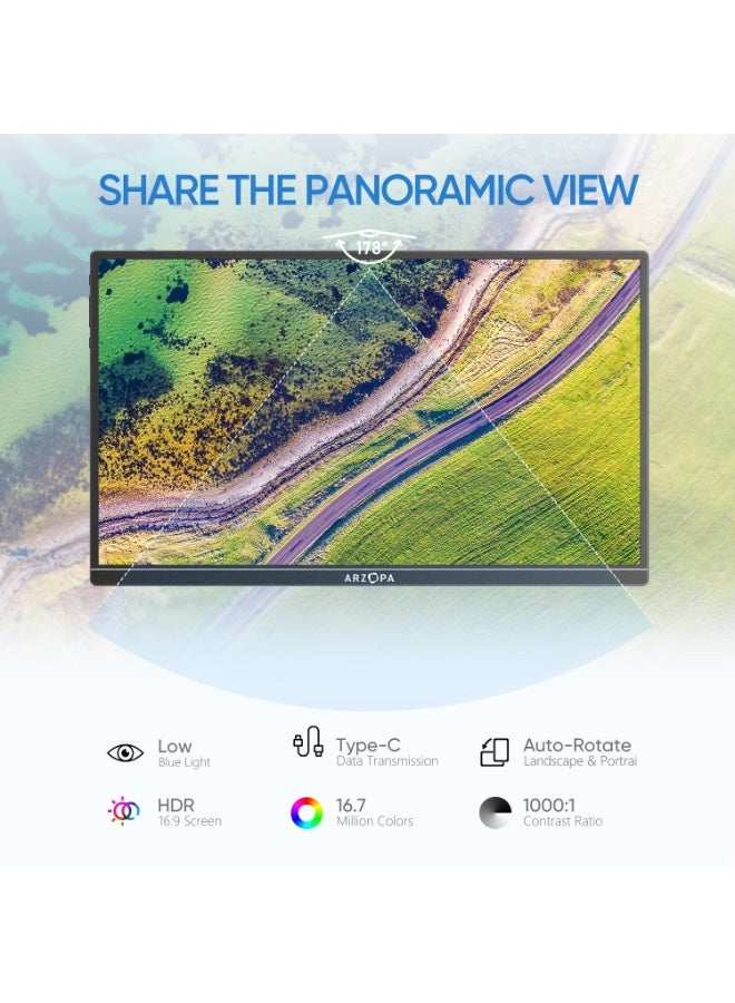 ARZOPA 14.0'' 1080P FHD IPS Portable Monitor with USB C HDMI External Second Screen for Mac,Laptop,PC,Switch,PS,Xbox - Image 2