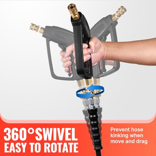 YAMATIC Long Pressure Washer Gun and Hose Kit, Rubber 50 FT Steel Braided Power Washer Hose with 3/8" Swivel Quick Connect & M22 Adapters Replacement for Troy Bilt Ryobi Simpson Craftsman, 4000 PSI - Image 2
