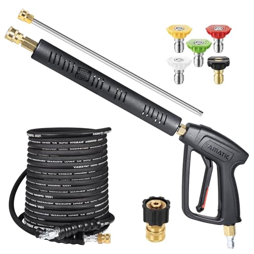 YAMATIC Long Pressure Washer Gun and Hose Kit, Rubber 50 FT Steel Braided Power Washer Hose with 3/8" Swivel Quick Connect & M22 Adapters Replacement for Troy Bilt Ryobi Simpson Craftsman, 4000 PSI - Image 1