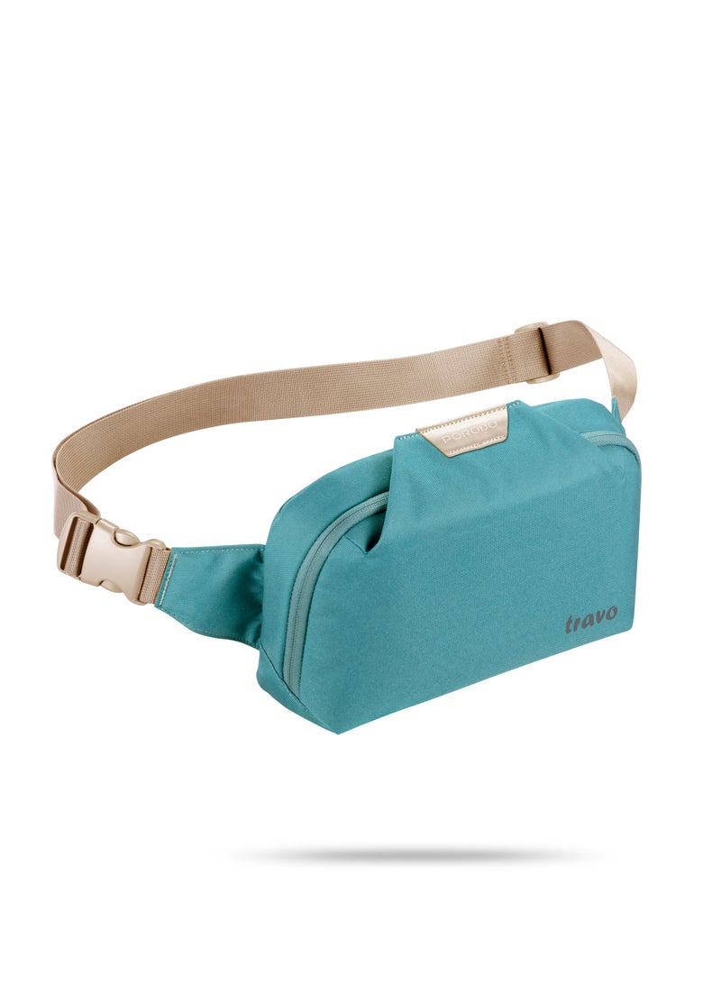 porodo TRAVO Waist Bag with Spacious Storage Design, Waterproof fabric, Adjustable shoulder strap, Multiple internal pockets, Back zipper pocket, Anti-theft design - Ocean Blue - Image 1