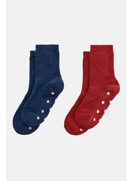 Kids Girls 2 Pairs Textured Cozy Socks, Navy