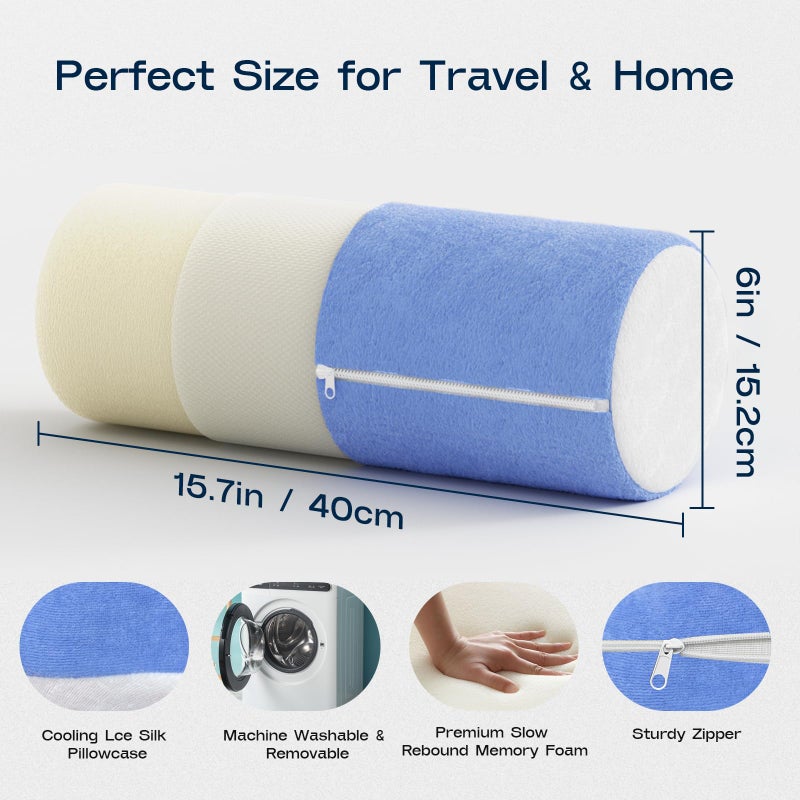 Forcanby Neck Roll Cervical Pillow for Neck Pain Relief - Memory Foam Neck Pillow for Bed, Round Neck Pillows for Sleeping, 15.7 * 6 * 6inch (Blue-White) - Image 2