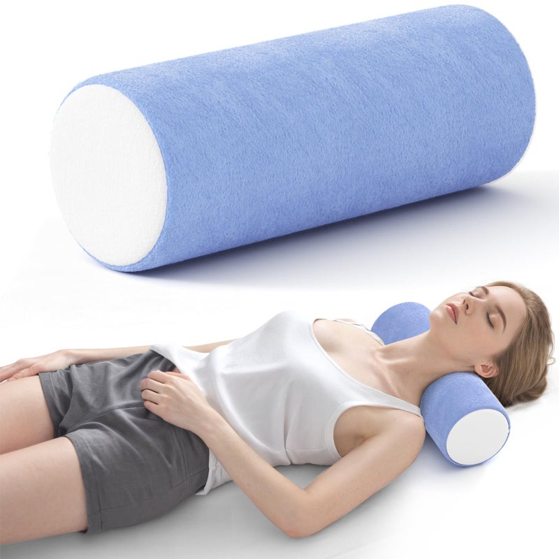Forcanby Neck Roll Cervical Pillow for Neck Pain Relief - Memory Foam Neck Pillow for Bed, Round Neck Pillows for Sleeping, 15.7 * 6 * 6inch (Blue-White) - Image 1