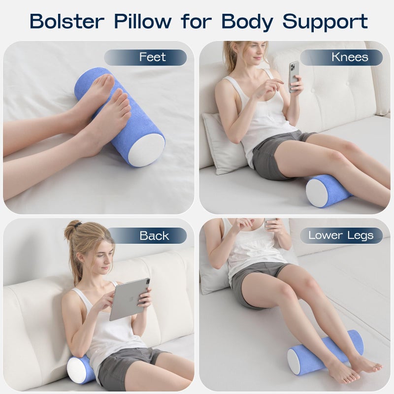 Forcanby Neck Roll Cervical Pillow for Neck Pain Relief - Memory Foam Neck Pillow for Bed, Round Neck Pillows for Sleeping, 15.7 * 6 * 6inch (Blue-White) - Image 5
