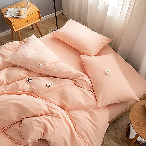 FACE TWO FACE Bedding Duvet Cover Set 3 Pieces 100% Washed Cotton Duvet Cover Linen Like Textured Breathable Durable Soft Comfy (King, Pink) - Image 3