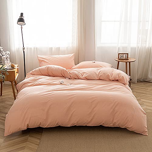 FACE TWO FACE Bedding Duvet Cover Set 3 Pieces 100% Washed Cotton Duvet Cover Linen Like Textured Breathable Durable Soft Comfy (King, Pink) - Image 1