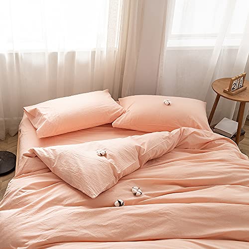FACE TWO FACE Bedding Duvet Cover Set 3 Pieces 100% Washed Cotton Duvet Cover Linen Like Textured Breathable Durable Soft Comfy (King, Pink) - Image 2