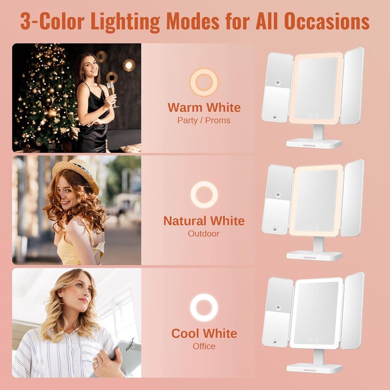 Easehold TriFold Lighted Vanity Mirror Three Panel 21Pcs Led Light 180 Degree Free Rotation Countertop Cosmetic Makeup Mirror by Easehold - Image 3
