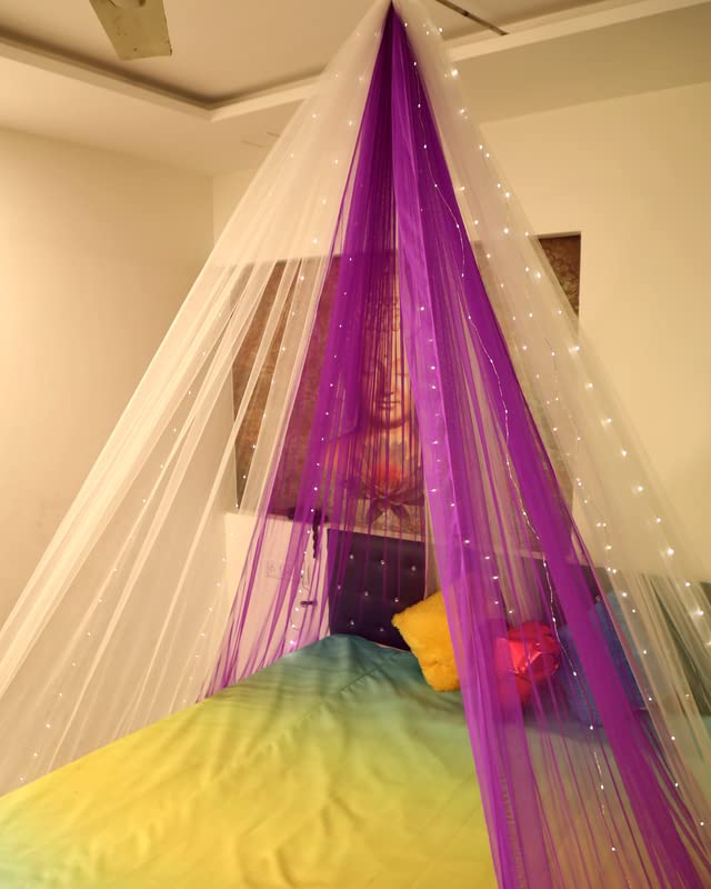 Selibration | Purple and White Combo Decoration Net Cloth for Outdoor Cabana Tent Decoration Backdrop for Birthday and Anniversary Surprise Decoration | 2 Cloth Pieces 6 Meter Each with 30m LED Light - Image 1