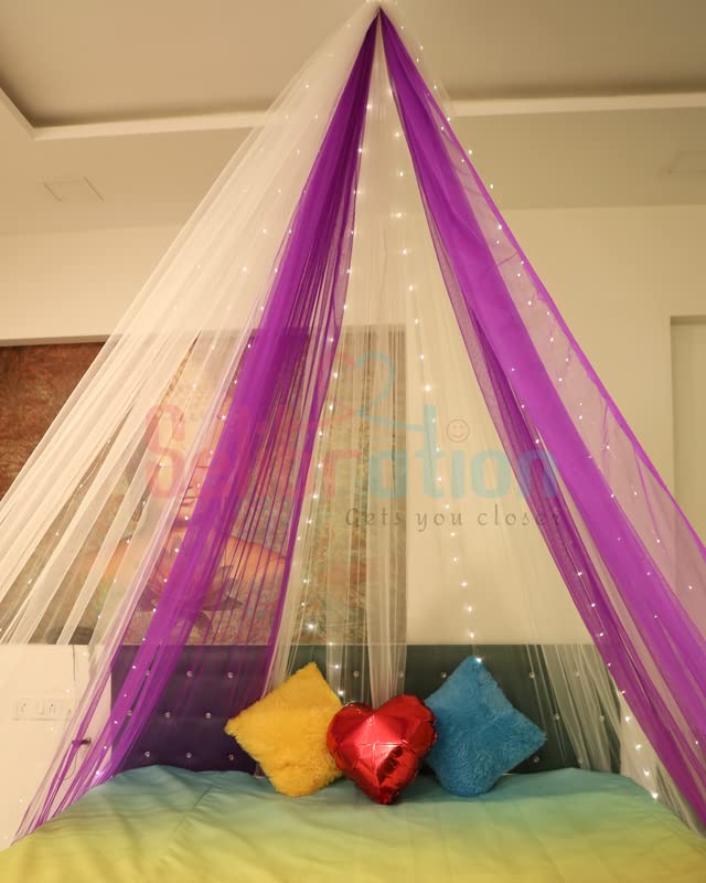 Selibration | Purple and White Combo Decoration Net Cloth for Outdoor Cabana Tent Decoration Backdrop for Birthday and Anniversary Surprise Decoration | 2 Cloth Pieces 6 Meter Each with 30m LED Light - Image 2