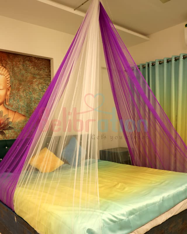 Selibration | Purple and White Combo Decoration Net Cloth for Outdoor Cabana Tent Decoration Backdrop for Birthday and Anniversary Surprise Decoration | 2 Cloth Pieces 6 Meter Each with 30m LED Light - Image 3