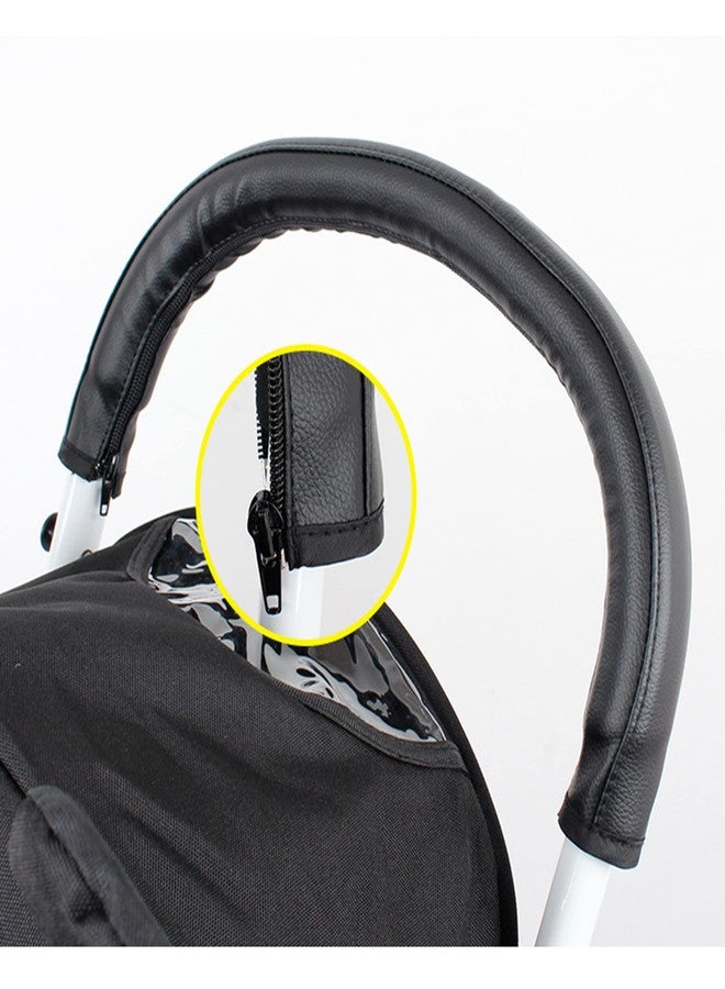 LLUFO Stroller Handle Cover,Handle Sleeve Cover, Grip Bar, Replacement, Compatible with BBZ Yoya Stroller Armrest Bumper Bar Accessories Zipper Open Vegan Leather - Black - Image 2
