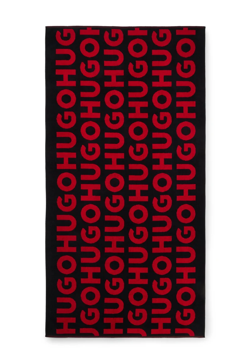 هوجو منشفة شاطئ قطنية بتصميم شعار
