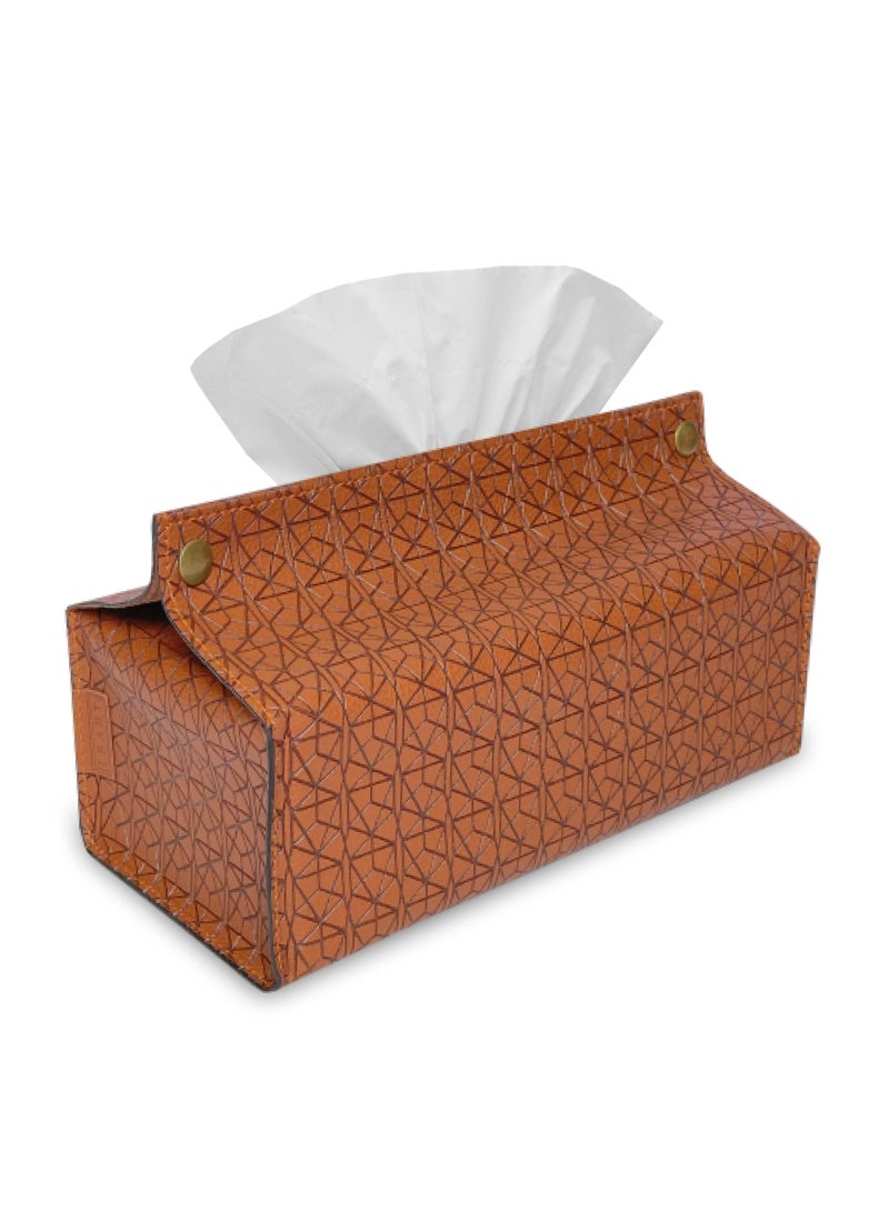 LeArt Leather Tissue Box Holder – Tissue Box Holder for Home Decorations for Living Room, Bedroom and Office | Tissue Box Cover | Car Tissue Holder | Tissue Box Cover for Car (Caramel Debossed) - Image 1