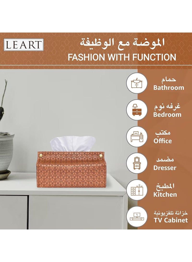 LeArt Leather Tissue Box Holder – Tissue Box Holder for Home Decorations for Living Room, Bedroom and Office | Tissue Box Cover | Car Tissue Holder | Tissue Box Cover for Car (Caramel Debossed) - Image 4