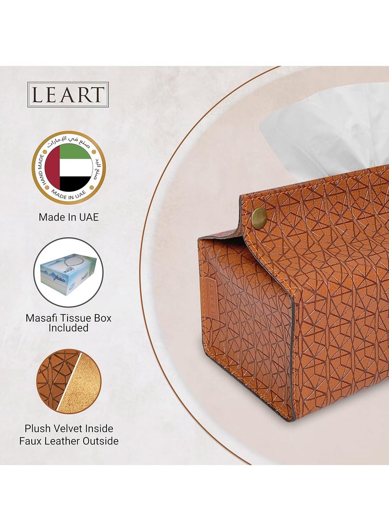 LeArt Leather Tissue Box Holder – Tissue Box Holder for Home Decorations for Living Room, Bedroom and Office | Tissue Box Cover | Car Tissue Holder | Tissue Box Cover for Car (Caramel Debossed) - Image 2
