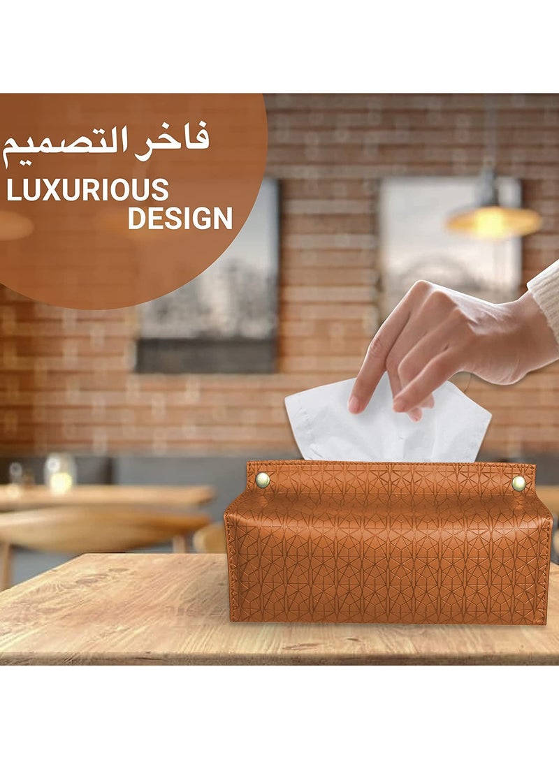 LeArt Leather Tissue Box Holder – Tissue Box Holder for Home Decorations for Living Room, Bedroom and Office | Tissue Box Cover | Car Tissue Holder | Tissue Box Cover for Car (Caramel Debossed) - Image 3