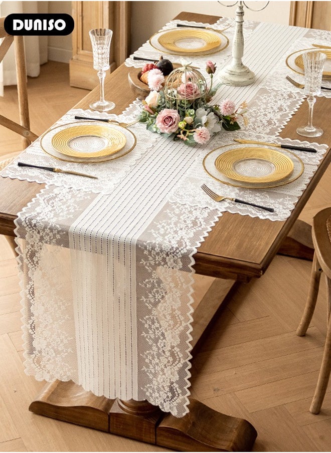 DUNISO White Lace Table Runner, Vintage Lace Fabric Table Runner , Embroidery Elegant Table Runner with Vintage Floral Pattern Design for Wedding Party, Holiday, Home, Dinner, Kitchen, Tables(45*180 cm)  - Image 5