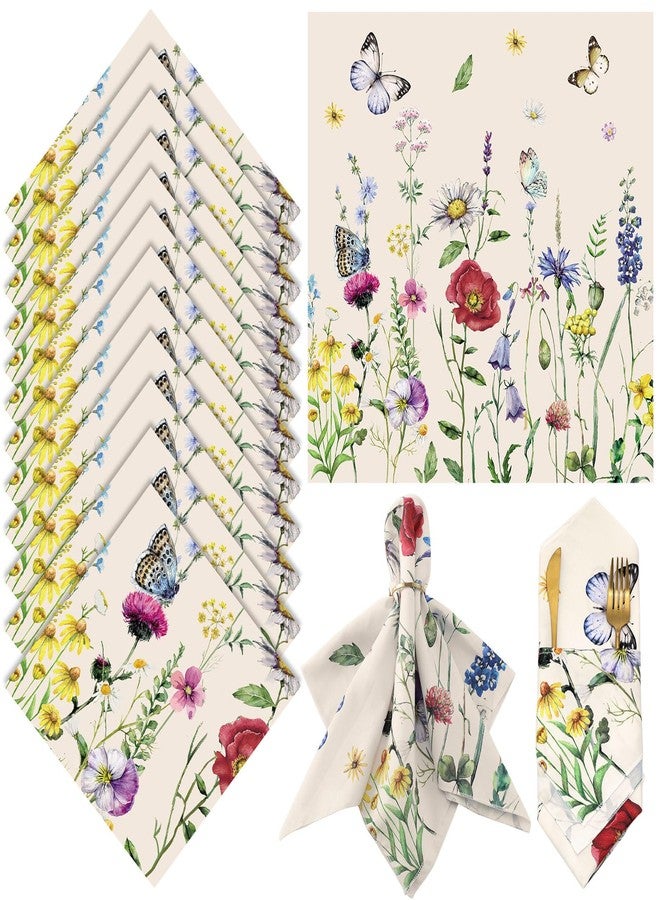 FuWeave Set of 12 Spring Butterfly Cloth Napkins 20'' x 20'' Washable Decorative Dinner Cocktail Floral Napkins Tea Party Decor for Summer Bridal Shower Birthday Wedding Kitchen Easter Day Supplies - Image 1