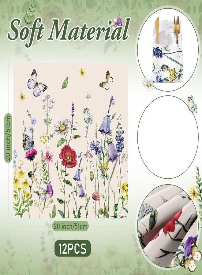 FuWeave Set of 12 Spring Butterfly Cloth Napkins 20'' x 20'' Washable Decorative Dinner Cocktail Floral Napkins Tea Party Decor for Summer Bridal Shower Birthday Wedding Kitchen Easter Day Supplies - Image 2