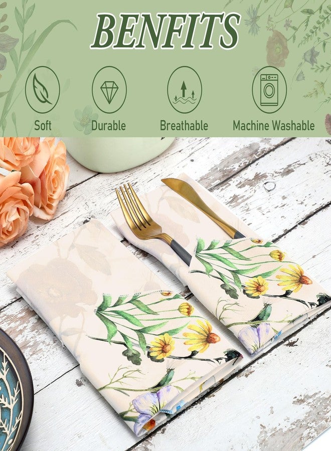 FuWeave Set of 12 Spring Butterfly Cloth Napkins 20'' x 20'' Washable Decorative Dinner Cocktail Floral Napkins Tea Party Decor for Summer Bridal Shower Birthday Wedding Kitchen Easter Day Supplies - Image 3