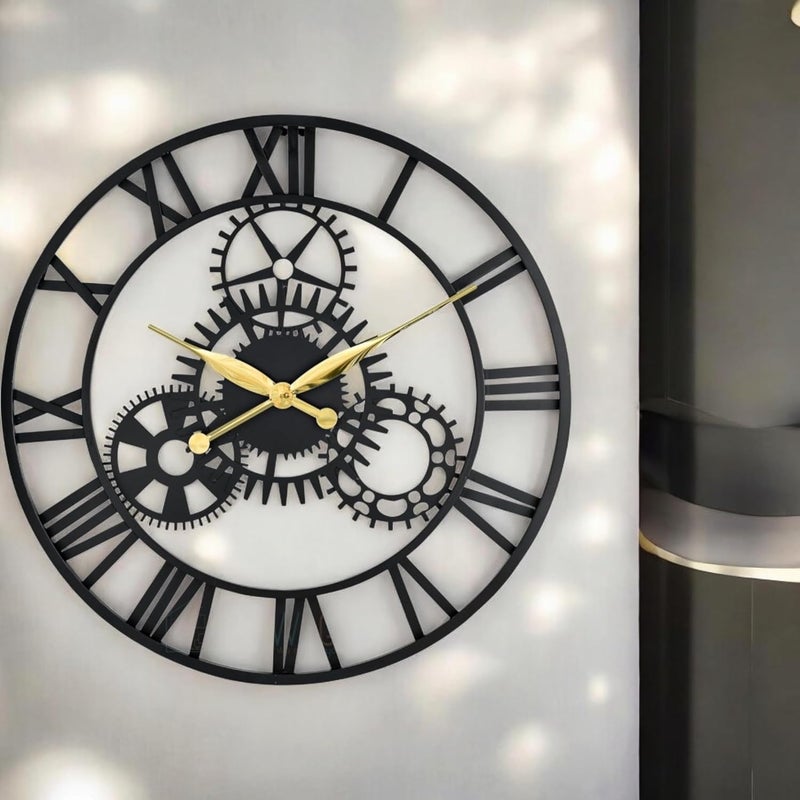 Artisans Bazar Decorative Wall ClockMetal Wall ClockWall Watch Big Size for Living RoomBedroomOffice DecorationFixed NonMoving Gears 24 Inches - Image 1