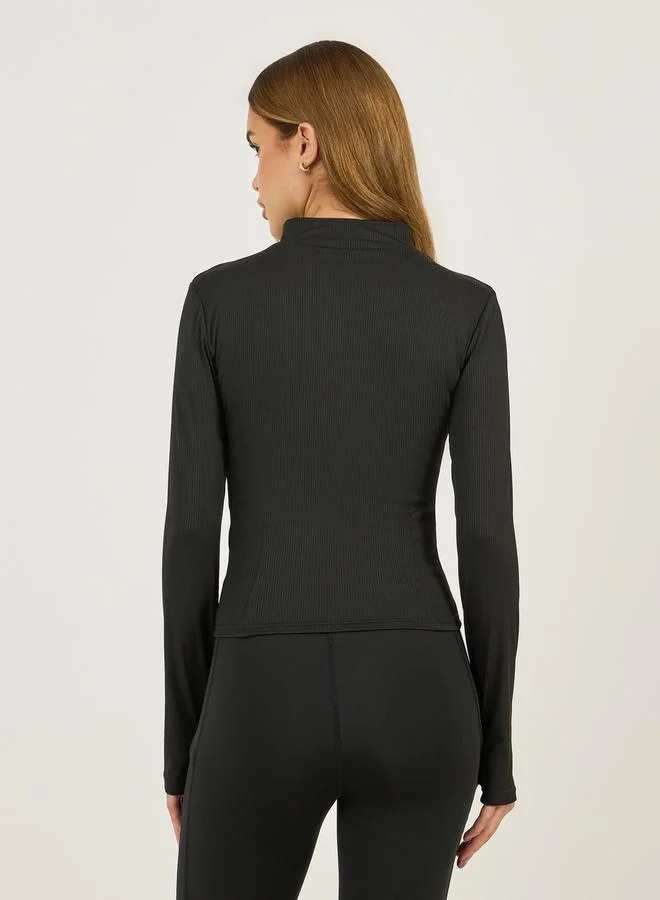 Styli Rib Textured Thumbhole Detail Zip Up Jacket