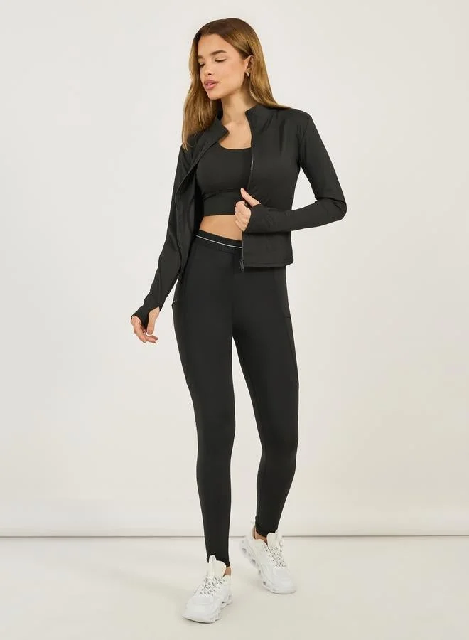 Styli Active Rib Textured Thumbhole Detail Zip Up Jacket