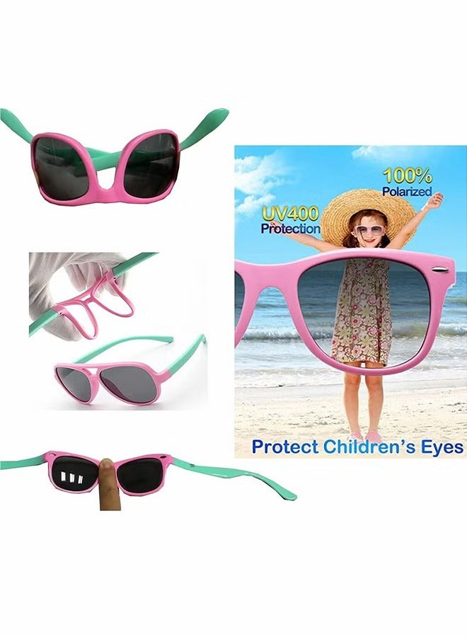 اتش واي نظارات شمسية للأطفال, نظارات شمسية مطاطية بإطار مرن نظارات للأطفال الصغار, نظارات شمسية مستقطبة, نظارات شمسية نيون للأطفال أولاد بنات من سن 3-10 سنوات, حفلة عيد ميلاد لوازم مسبح الشاطئ, أخضر وردي - Image 4