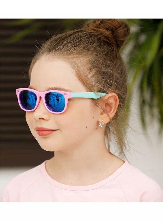 اتش واي نظارات شمسية للأطفال, نظارات شمسية مطاطية بإطار مرن نظارات للأطفال الصغار, نظارات شمسية مستقطبة, نظارات شمسية نيون للأطفال أولاد بنات من سن 3-10 سنوات, حفلة عيد ميلاد لوازم مسبح الشاطئ, أخضر وردي - Image 2